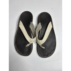 Olukai Womens 9.5 Ohana Flip White/Black -Slip On Comfort  Slip Thong Classic